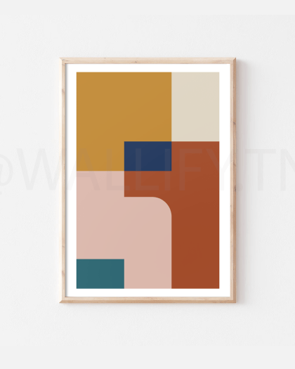 Créations artistiques numériques du milieu du siècle, comprenant d’impressions d'art minimaliste, des décorations murales modernes dans des tons neutres, des impressions d'art de style mid centery, et des motifs multicolores.