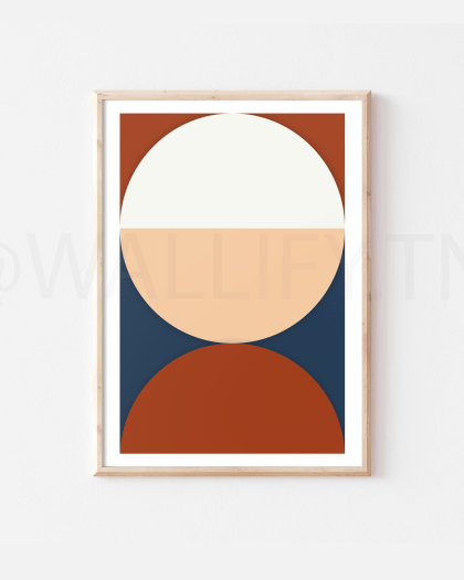 Tableau artistique numérique du milieu du siècle, comprenant d’impressions d'art minimaliste, des décorations murales modernes dans des tons neutres, des impressions d'art de style mid centery, et des motifs multicolores.